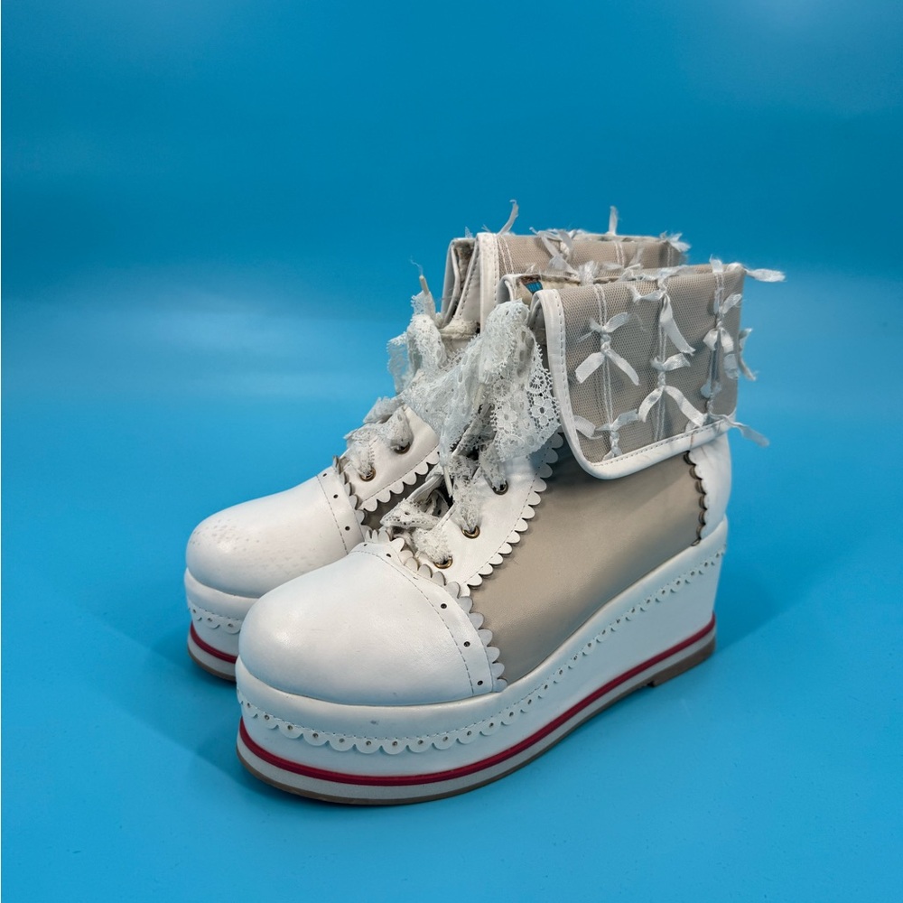 HILIB Women's Cute Lolita Boots Cosplay Brogue Wedge Boots Sz 41